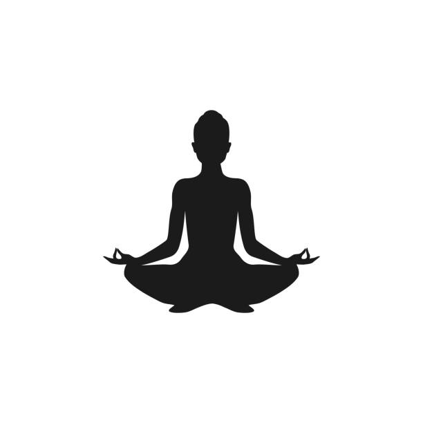 illustrazioni stock, clip art, cartoni animati e icone di tendenza di yoga. posizione del loto silhouette. forma vettoriale - yoga