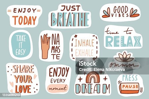 istock Yoga, mindfulness patches collection. Stickers, badges 1335880213