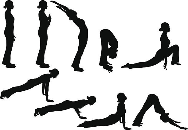 Yoga Pose Silhouettes Posing. yoga silhouettes stock illustrations