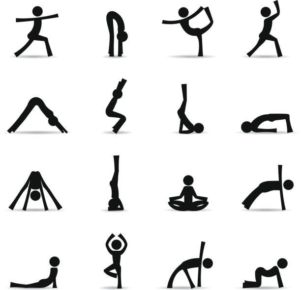 асаны йоги и позиции значки - drawing of a stick figure icon stock illustra...