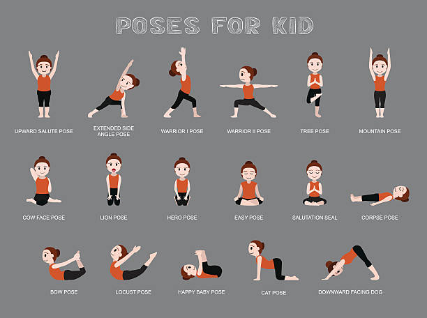 ilustrações de stock, clip art, desenhos animados e ícones de posições de ioga para criança ilustração vetorial - yoga crianças