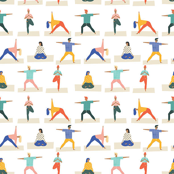 Yoga poses set seamless pattern in vector. Healthy lifestyle . Yoga poses set seamless pattern in vector. Healthy lifestyle pattern. Flat style illustration. yoga patterns stock illustrations