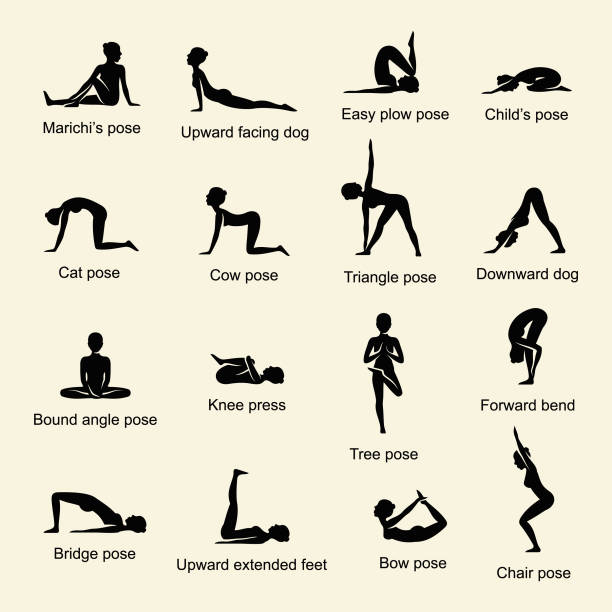 Yoga positions vector icons Yoga exercising vector illustration set yoga clipart stock illustrations