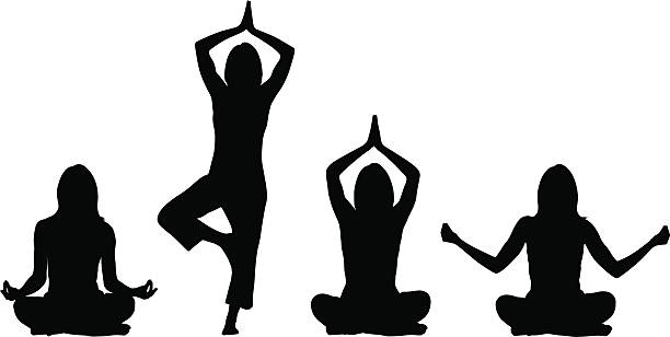 Yoga positions - Woman 4 different yoga silhouette positions, performed by a woman. cut out illustrations stock illustrations
