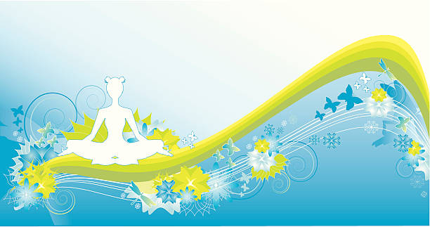 yoga Yoga Silhouette with butterflies and fireflies on abstract background elements. Zoom for details. Yoga related images: yoga borders stock illustrations
