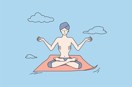 Yogi man in turban practice yoga meditate