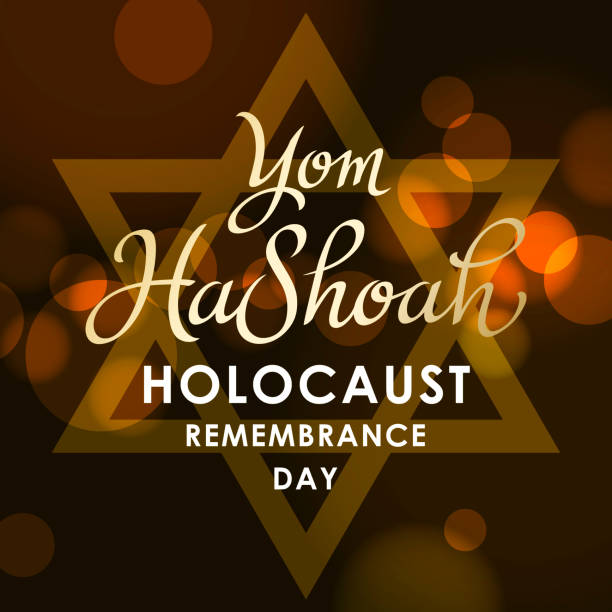 Yom HaShoah Lights Background The commemoration of Holocaust Remembrance Day, remembering the holocaust tragedy of Jews that occurred during the Second World War with calligraphy and Star of David on the lights background holocaust remembrance day stock illustrations