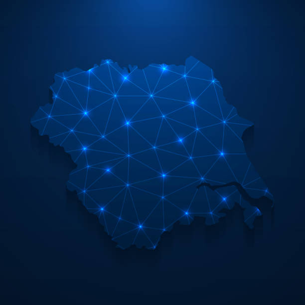 요크셔와 험버지도 네트워크 - 어두운 파란색 배경에 밝은 메쉬 - leeds stock illustrations