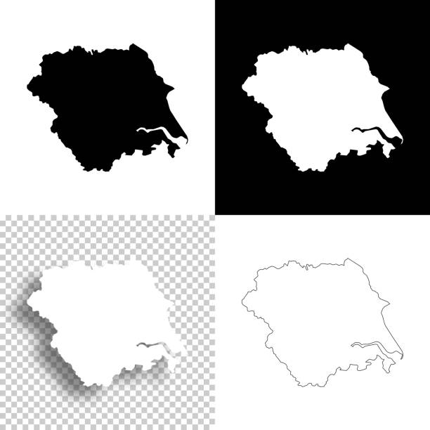 yorkshire and the humber maps for design. blank, white and black backgrounds - line icon - leeds stock illustrations