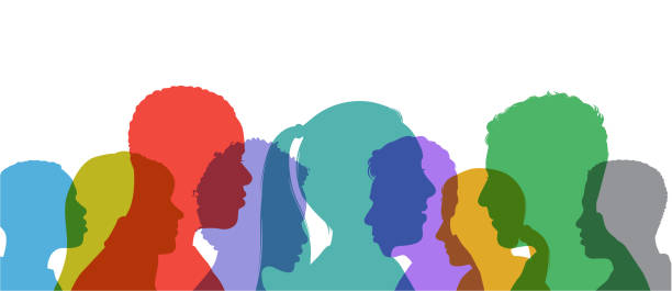 Young Adult Head Silhouettes Colourful overlapping silhouettes of head profiles. diversity stock illustrations