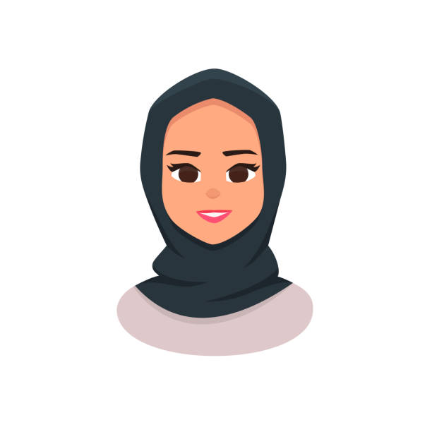 Young Arabic business woman wearing hijab Smiling girl in hijab. Young Arabic business woman wearing hijab. Arabian Woman Face Covered with Hijab. Vector illustration isolated from white background hijab stock illustrations