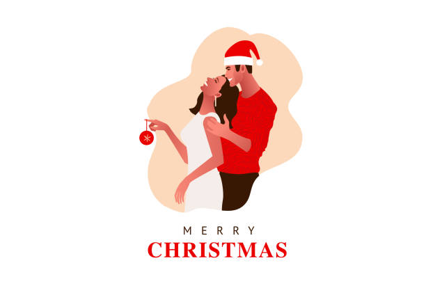 ilustrações de stock, clip art, desenhos animados e ícones de young couple. happy new year 2021 vector poster - woman holding a christmas gift