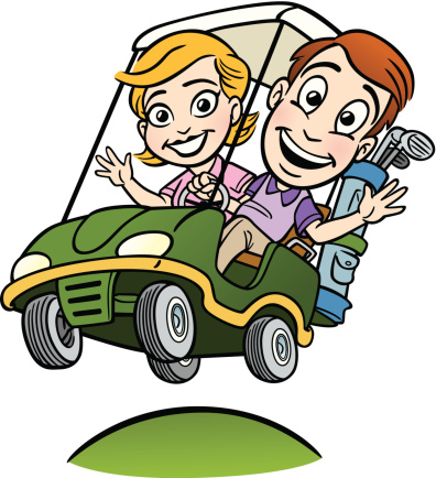 Young Couple In Golf Cart