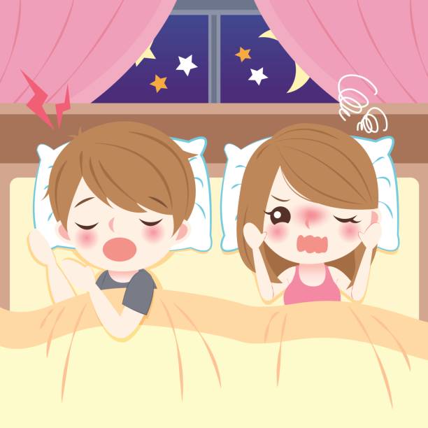 ilustrações de stock, clip art, desenhos animados e ícones de young couple with snore - sleeping couple