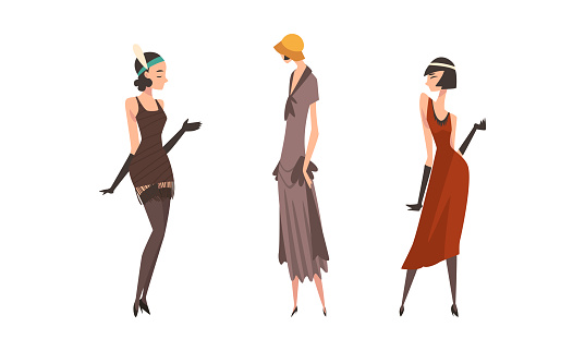 Young Female Wearing Garment from Twenties Vector Set