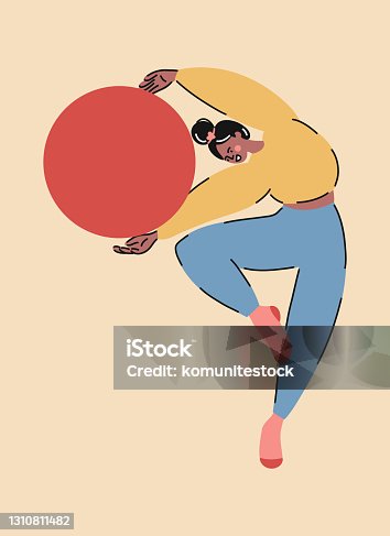 istock Young Girl Doing Pilates, Cartoon Style Vector Illustration 1310811482