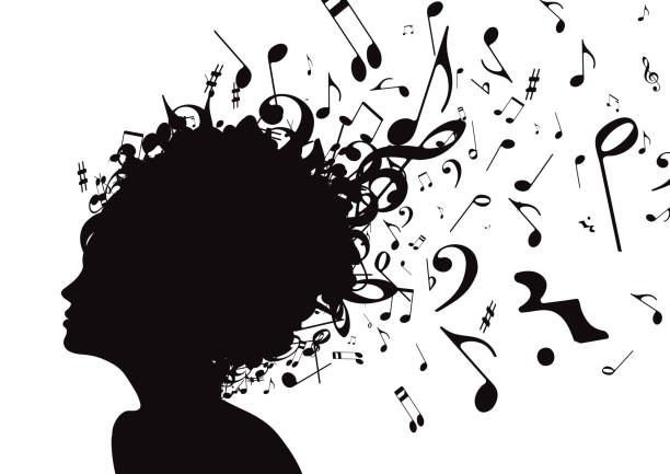Young girl face Vector illustration of abstract Young girl face silhouette in profile with musical hair music silhouettes stock illustrations