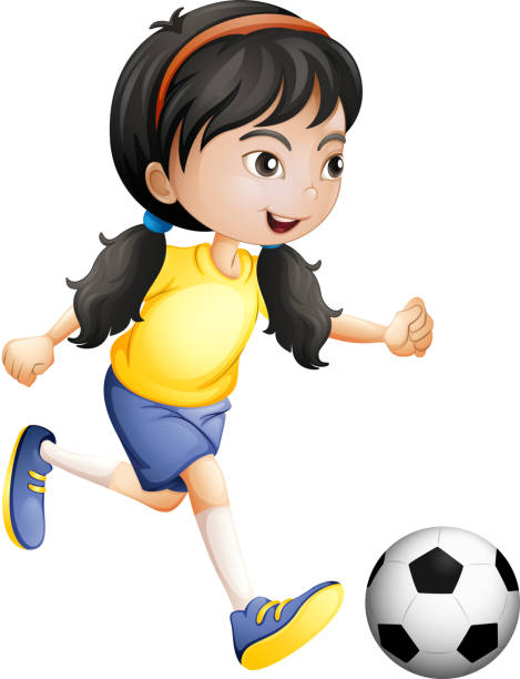 stockillustraties, clipart, cartoons en iconen met jong meisje voetbal - voetbal meisje