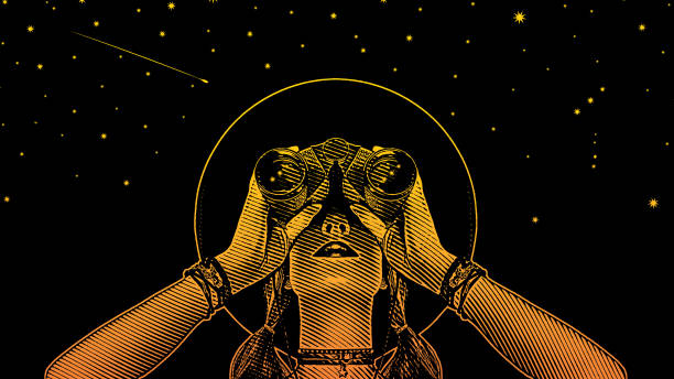 ภาพประกอบสต็อกที่เกี่ยวกับ “หญิงสาวฮิปสเตอร์ที่มีกล้องส่องทางไกลและดวงดาว - find a psychic”