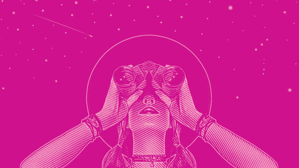 ภาพประกอบสต็อกที่เกี่ยวกับ “หญิงสาวฮิปสเตอร์ที่มีกล้องส่องทางไกลและดวงดาว - find a psychic”