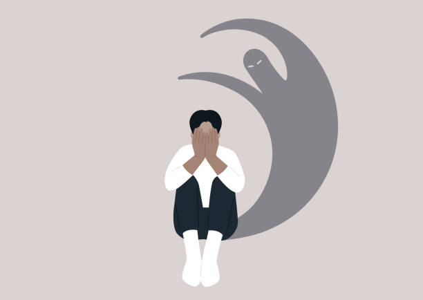 stockillustraties, clipart, cartoons en iconen met a young male character covering their face with hands, a desperate situation, racism, stress and anxiety, mental health issues - cancelcultuur