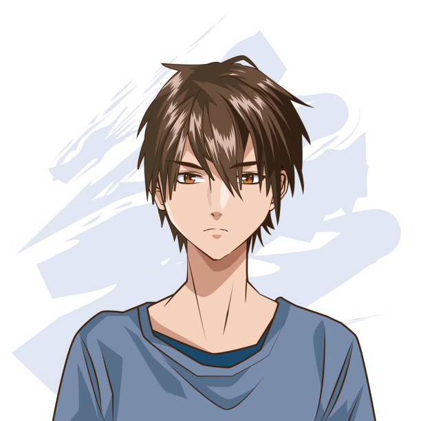 young man anime style character vector art illustration