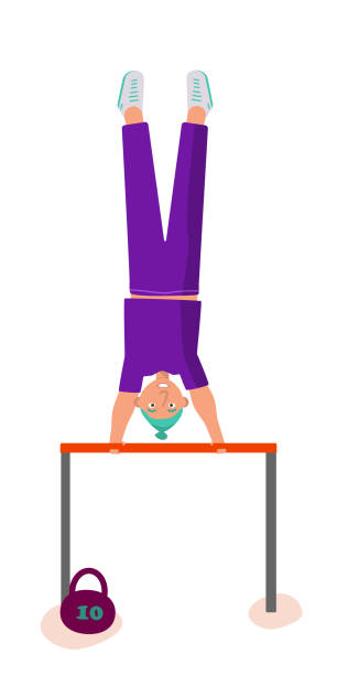 Young man doing gymnastic swing on horizontal bar. Isolated Icon of...