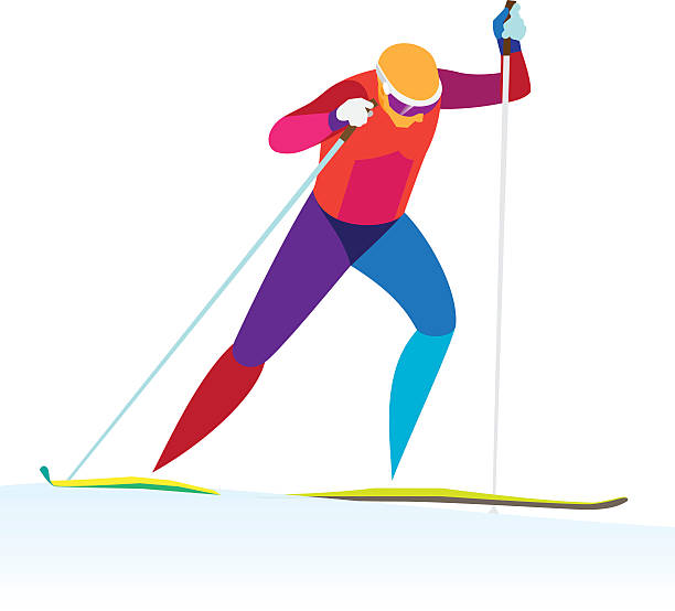 bildbanksillustrationer, clip art samt tecknat material och ikoner med young man is cross country skier - skidled