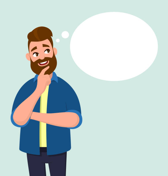 Young man thinking and blank thought/speech bubble. Vector illustration in cartoon style.  questioning face stock illustrations