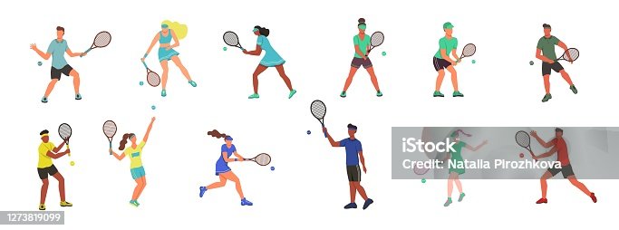 istock Young men and women play tennis. A set of flat characters isolated on a white background. Vector illustration 1273819099