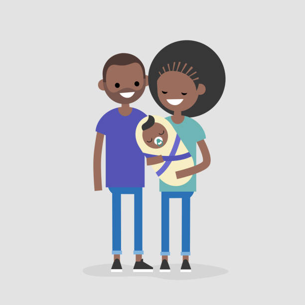 Young modern black family concept. Mother, father and their baby / flat editable vector illustration, clip art Young modern black family concept. Mother, father and their baby / flat editable vector illustration, clip art pregnant clipart stock illustrations