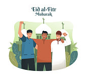 Eid mubarak flat cartoon character illustration