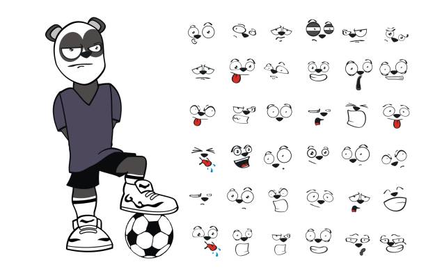 illustrations, cliparts, dessins animés et icônes de jeune panda ours cartoon soccer uniforme expressions collection - panda foot