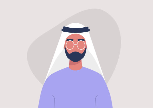 Young Saudi male character wearing a traditional headpiece Young Saudi male character wearing a traditional headpiece headwear stock illustrations