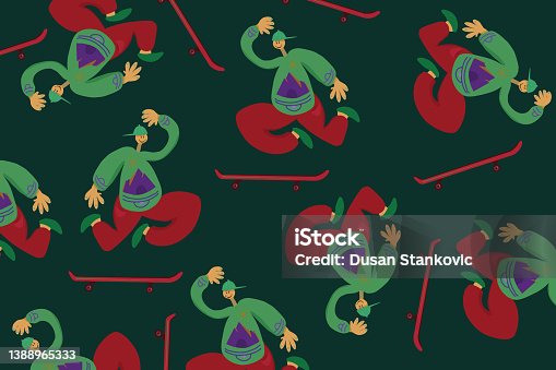 istock Young skater-boy on a red skateboard 1388965333