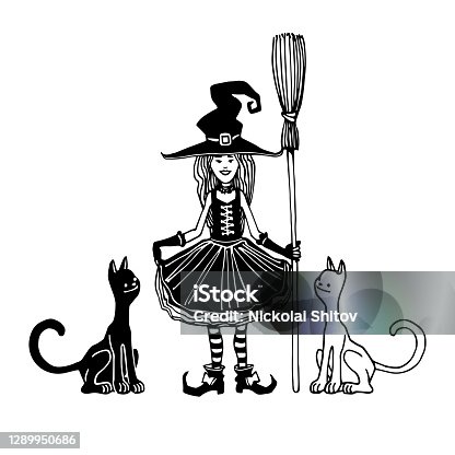 cocuk cizim cadi supurge ile kucuk resim