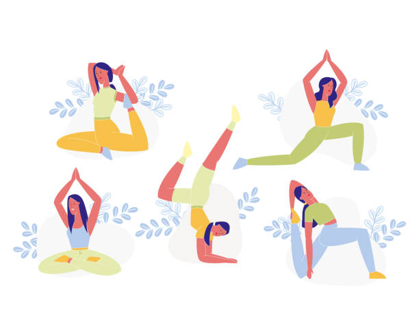 junge sportlerinnen machen yoga oder pilates-übungen - yoga poses stock-grafiken, -clipart, -cartoons und -symbole