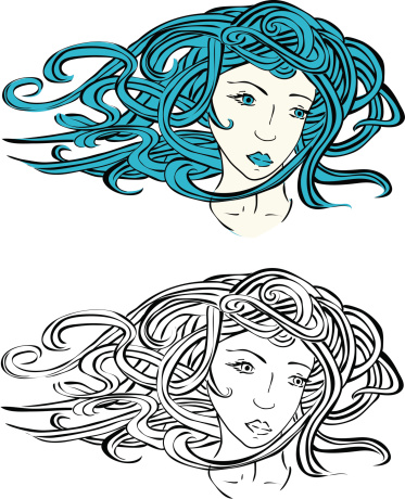 young Venus girl with flowing hair illustration