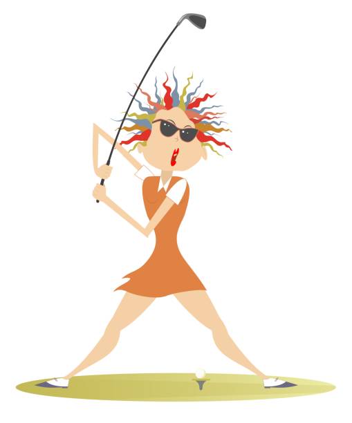 Young woman a golfer on the golf course illustration vector art illustration