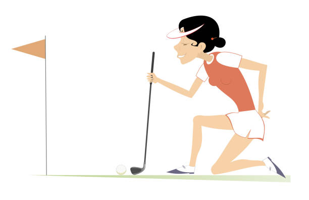 Young woman a golfer on the golf course vector art illustration