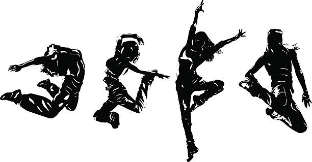 Young woman dancers jumping Young women dancers jumping. dancing stock illustrations