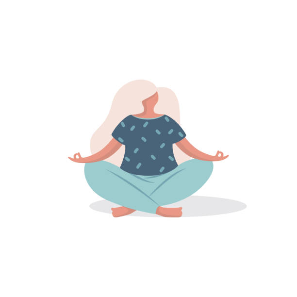 Young woman in a yoga pose vector illustration Vector illustration, woman character sitting in a yoga pose in a modern flat style. yoga clipart stock illustrations