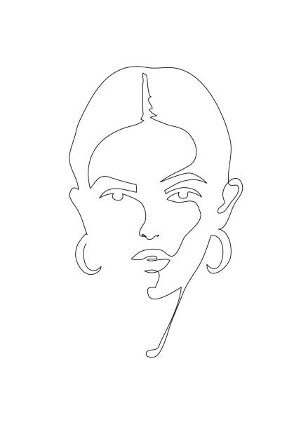 illustrations, cliparts, dessins animés et icônes de verticale de jeune femme. dessin continu de ligne. illustration de mode - une seule femme face