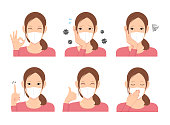 Young woman wearing a mask vector illustration (upper body) set