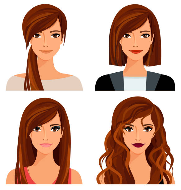 Young woman with different hairstyles and makeup. Vector illustration Young woman with different hairstyles and makeup. Vector illustration hairstyle illustrations stock illustrations