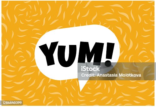 istock Yum text in the speech bubble. Yummy concept design doodle for print. 1286640399
