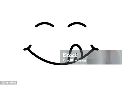 istock Yummy smile vector. Eating emoji face icon 1137640747