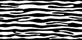 Zebra skin seamless pattern, animal texture, animalistic ornament, abstract waves tracery, vector background
