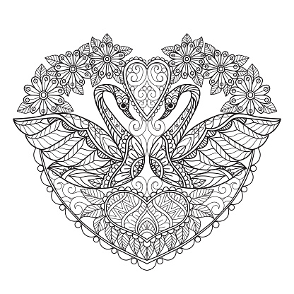 Zen doodle swan lovers tangles adult coloring books, Illustration zentangle style.