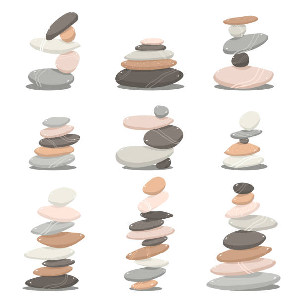 illustrations, cliparts, dessins animés et icônes de dessin animé vectoriel de pierres zen placé isolé sur un fond blanc. - pierre